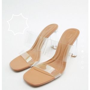ZARA NEW VINYL SANDALS WITH CLEAR HEELS NATURAL straps METHACRYLATE   2324/910